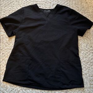 Mandala Women's Black V Neck Scrub Top Size Large EUC